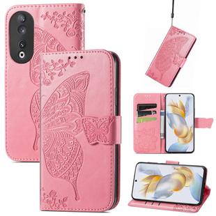 For Honor X6A Butterfly Love Flower Embossed Leather Phone Case(Pink)