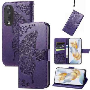 For Honor X6A Butterfly Love Flower Embossed Leather Phone Case(Purple)