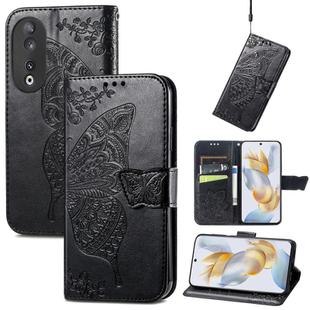 For Honor 100 Pro 5G Butterfly Love Flower Embossed Leather Phone Case(Black)