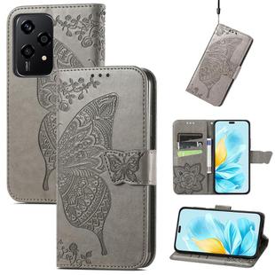 For Honor 200 Lite Global Butterfly Love Flower Embossed Leather Phone Case(Gray)
