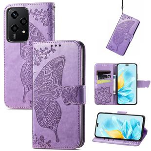For Honor 200 Lite Global Butterfly Love Flower Embossed Leather Phone Case(Lavender)