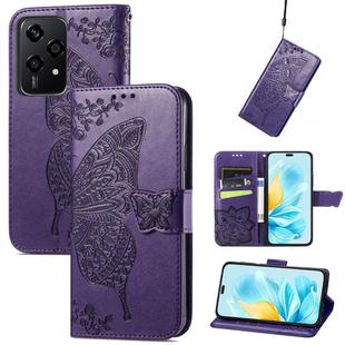 For Honor 200 Lite Butterfly Love Flower Embossed Leather Phone Case(Purple)