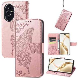 For Honor 200 Pro Butterfly Love Flower Embossed Leather Phone Case(Rose Gold)