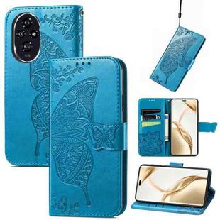 For Honor 200 Pro Butterfly Love Flower Embossed Leather Phone Case(Blue)