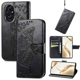 For Honor 200 Pro Butterfly Love Flower Embossed Leather Phone Case(Black)