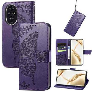 For Honor 200 Pro Butterfly Love Flower Embossed Leather Phone Case(Purple)