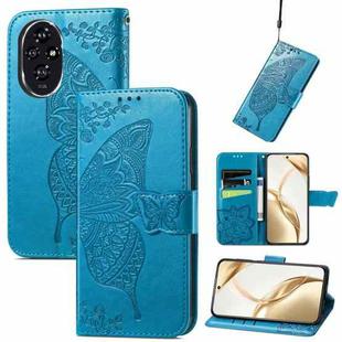 For Honor 200 Butterfly Love Flower Embossed Leather Phone Case(Blue)