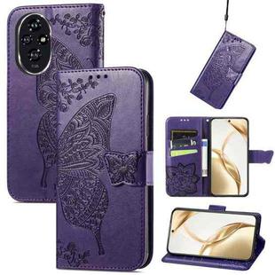 For Honor 200 Butterfly Love Flower Embossed Leather Phone Case(Purple)