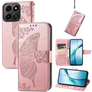 For Honor 200 Smart Butterfly Love Flower Embossed Leather Phone Case(Rose Gold)