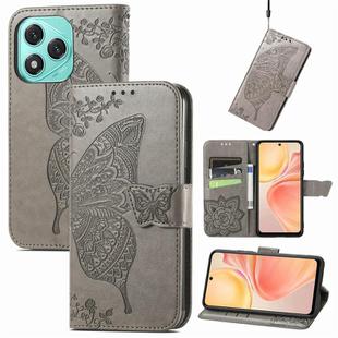 For Honor 400 Lite Butterfly Love Flower Embossed Leather Phone Case(Gray)
