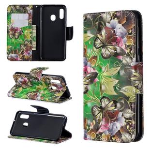 3D Colored Drawing Pattern Horizontal Flip Leather Case for Samsung Galaxy A20e, with Holder & Card Slots & Wallet(Green Butterfly)