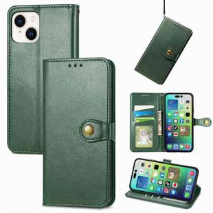 For iPhone 15 Plus Retro Solid Color Buckle Leather Phone Case(Green)