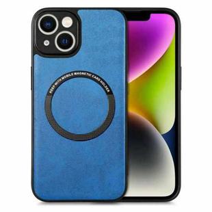 For iPhone 14 Solid Color Leather Skin Back Cover Phone Case(Blue)