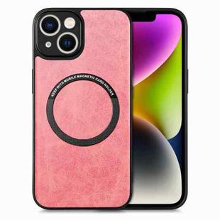 For iPhone 14 Plus Solid Color Leather Skin Back Cover Phone Case(Pink)