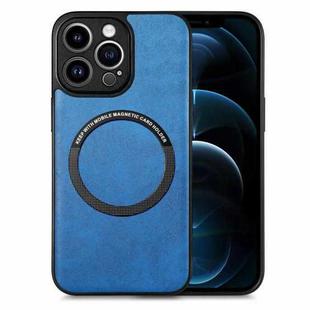 For iPhone 12 Pro Max Solid Color Leather Skin Back Cover Phone Case(Blue)