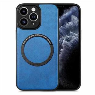 For iPhone 11 Pro Max Solid Color Leather Skin Back Cover Phone Case(Blue)