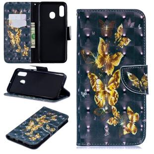 3D Colored Drawing Pattern Horizontal Flip Leather Case for Samsung Galaxy A20&A30, with Holder & Card Slots & Wallet(Black Background Butterfly)