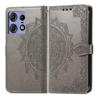 For Motorola Edge 50 Pro Mandala Flower Embossed Leather Phone Case(Gray)