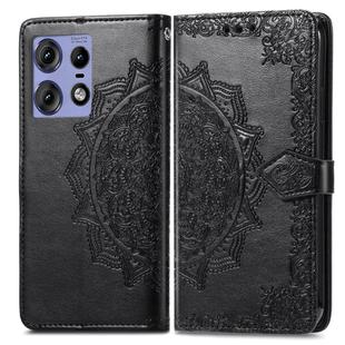 For Motorola Edge 50 Pro Mandala Flower Embossed Leather Phone Case(Black)