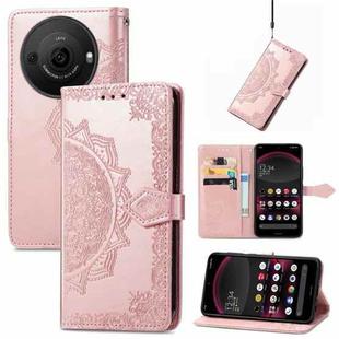For Sharp Aquos R8 Pro Mandala Flower Embossed Leather Phone Case(Rose Gold)