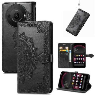 For Sharp Aquos R8 Pro Mandala Flower Embossed Leather Phone Case(Black)