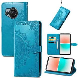 For Sharp Aquos R8 Mandala Flower Embossed Leather Phone Case(Blue)