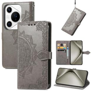 For Huawei Pura 70 Mandala Flower Embossed Leather Phone Case(Gray)