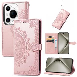 For Huawei Pura 70 Pro+ Mandala Flower Embossed Leather Phone Case(Rose Gold)