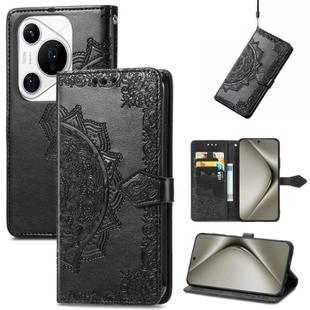 For Huawei Pura 70 Pro+ Mandala Flower Embossed Leather Phone Case(Black)