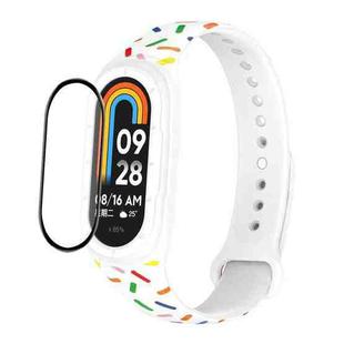 For Xiaomi Mi Band 8 ENKAY Hat-Prince Full Coverage Screen Protector + Adjsutable Silicone Sport Loop Strap Watchband(White)