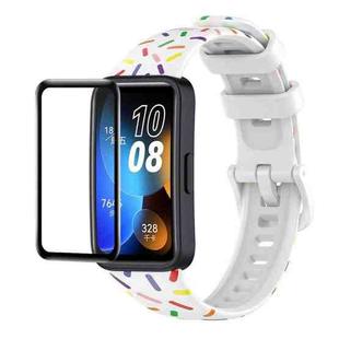 For Huawei Band 8 / 9 ENKAY Hat-Prince Full Coverage Screen Protector + Adjsutable Silicone Sport Loop Strap Watchband(White)