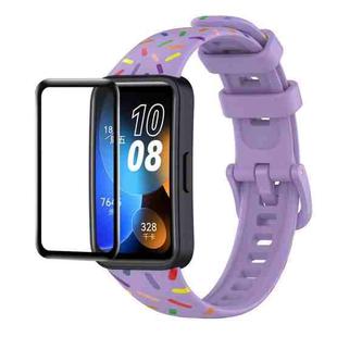 For Huawei Band 8 / 9 ENKAY Hat-Prince Full Coverage Screen Protector + Adjsutable Silicone Sport Loop Strap Watchband(Purple)