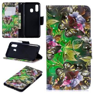 3D Colored Drawing Pattern Horizontal Flip Leather Case for Samsung Galaxy A40, with Holder & Card Slots & Wallet(Green Butterfly)