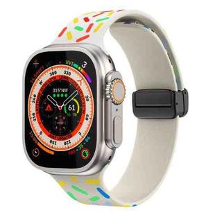 For Apple Watch 8 41mm Rainbow Dots Silicone Magnetic Black Buckle Watch Band(Starlight Color)