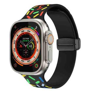 For Apple Watch 8 45mm Rainbow Dots Silicone Magnetic Black Buckle Watch Band(Black)