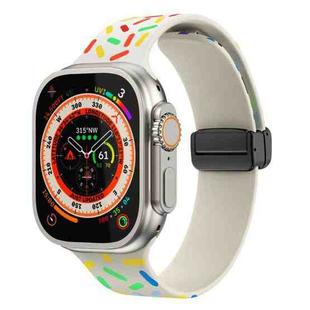 For Apple Watch 8 45mm Rainbow Dots Silicone Magnetic Black Buckle Watch Band(Starlight Color)