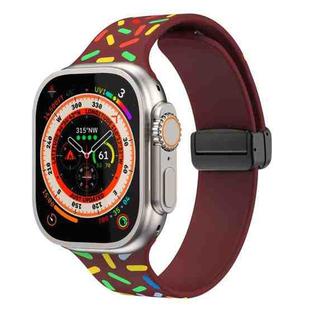 For Apple Watch 6 44mm Rainbow Dots Silicone Magnetic Black Buckle Watch Band(Wine)