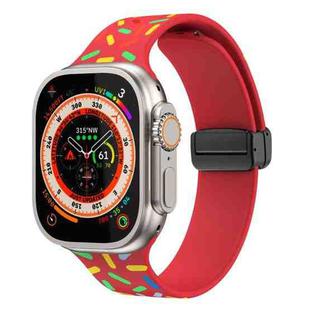 For Apple Watch 38mm Rainbow Dots Silicone Magnetic Black Buckle Watch Band(Red)