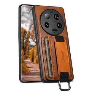 For Xiaomi 13 Ulrta Suteni H13 Card Wallet Wrist Strap Holder PU Phone Case(Brown)