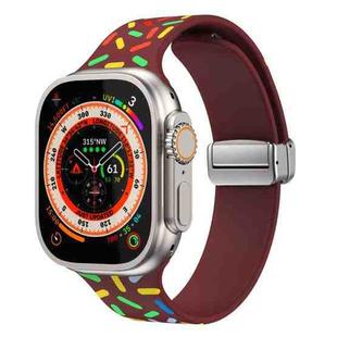 For Apple Watch Ultra 49mm Rainbow Dots Silicone Magnetic Buckle Watch Band(Wine)