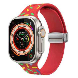 For Apple Watch 8 41mm Rainbow Dots Silicone Magnetic Buckle Watch Band(Red)