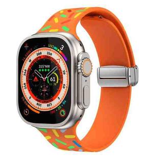 For Apple Watch 8 45mm Rainbow Dots Silicone Magnetic Buckle Watch Band(Orange)