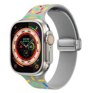 For Apple Watch 8 45mm Rainbow Dots Silicone Magnetic Buckle Watch Band(Gray)