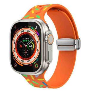 For Apple Watch SE 2022 44mm Rainbow Dots Silicone Magnetic Buckle Watch Band(Orange)