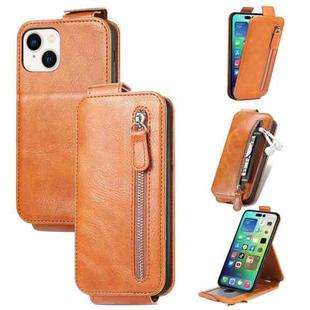 For iPhone 15 Zipper Wallet Vertical Flip Leather Phone Case(Brown)