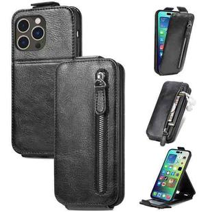 For iPhone 15 Pro Max Zipper Wallet Vertical Flip Leather Phone Case(Black)