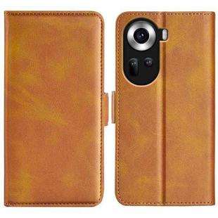 For OPPO Reno11 5G Global Dual-side Magnetic Buckle Horizontal Flip Leather Phone Case(Yellow)