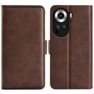 For OPPO Reno11 5G Global Dual-side Magnetic Buckle Horizontal Flip Leather Phone Case(Brown)