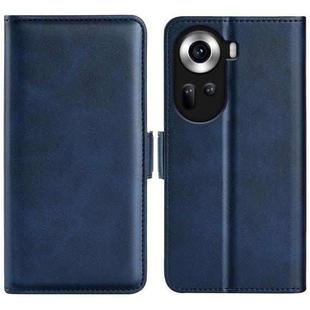 For OPPO Reno11 5G Global Dual-side Magnetic Buckle Horizontal Flip Leather Phone Case(Dark Blue)