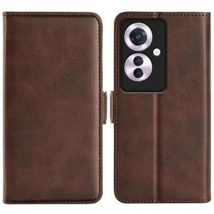 For OPPO Reno11 F 5G Dual-side Magnetic Buckle Horizontal Flip Leather Phone Case(Brown)